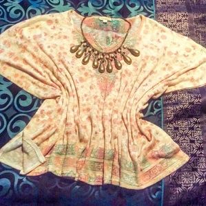 Nuture Multi Colored Butterfly  Sleeve Top